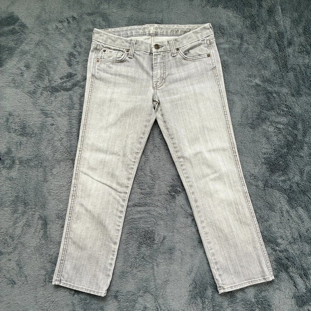 7 For All Mankind Size 27 Low Rise Cropped Capri Jeans Light Gray Y2K 90s